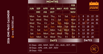 2026 One Page Calender